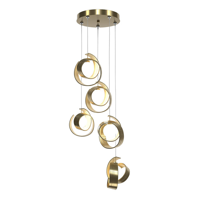 Hubbardton Forge 2023 Modern Brass Opal Glass (GG) Standard Riza 5-Light Pendant