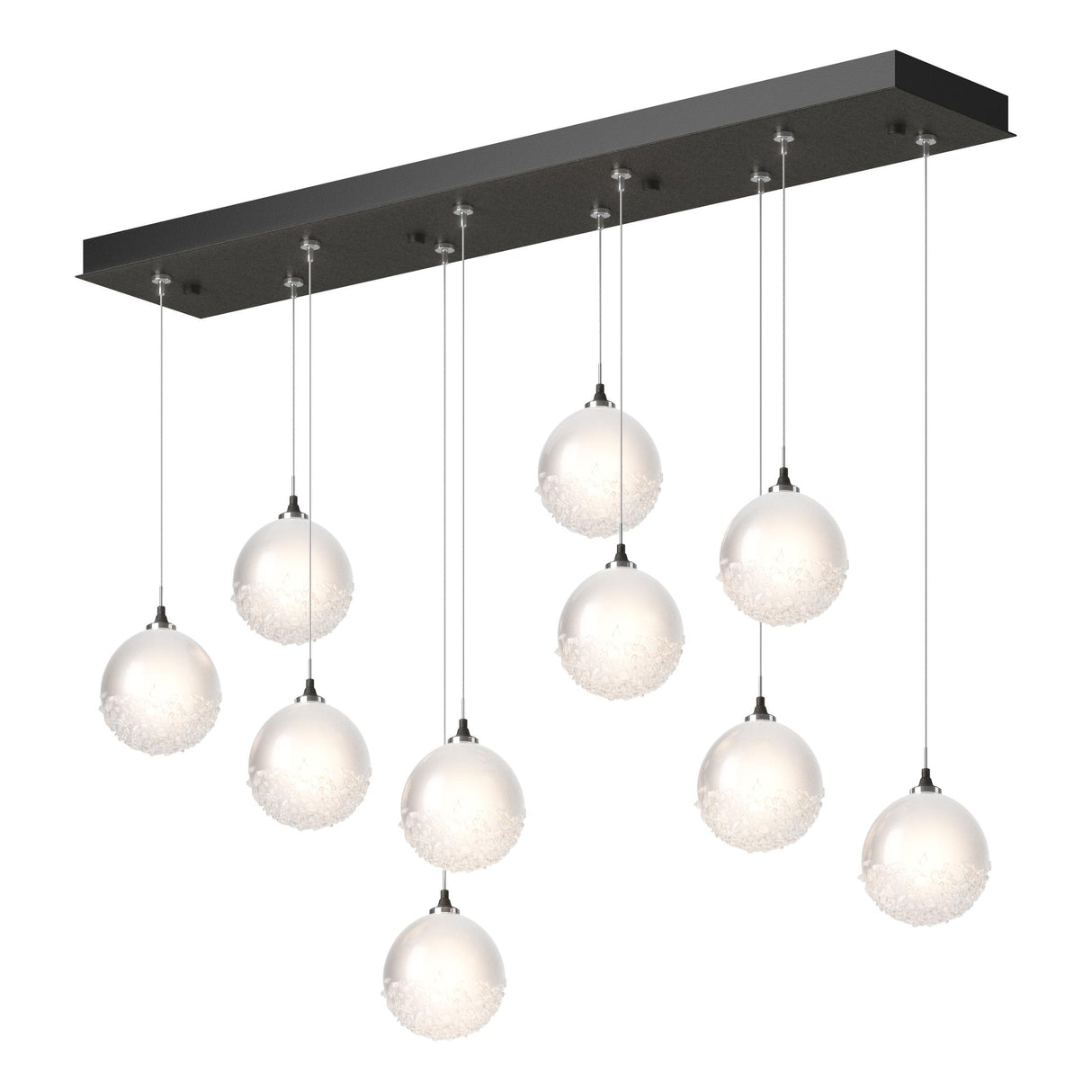 Hubbardton Forge 2023 Natural Iron Frosted Glass (FD) Long Fritz Globe 10-Light Pendant