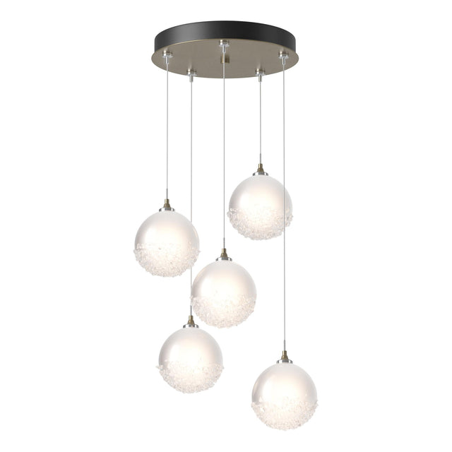 Hubbardton Forge 2023 Soft Gold Frosted Glass (FD) Long Fritz Globe 5-Light Pendant