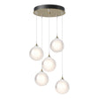 Hubbardton Forge 2023 Modern Brass Frosted Glass (FD) Long Fritz Globe 5-Light Pendant