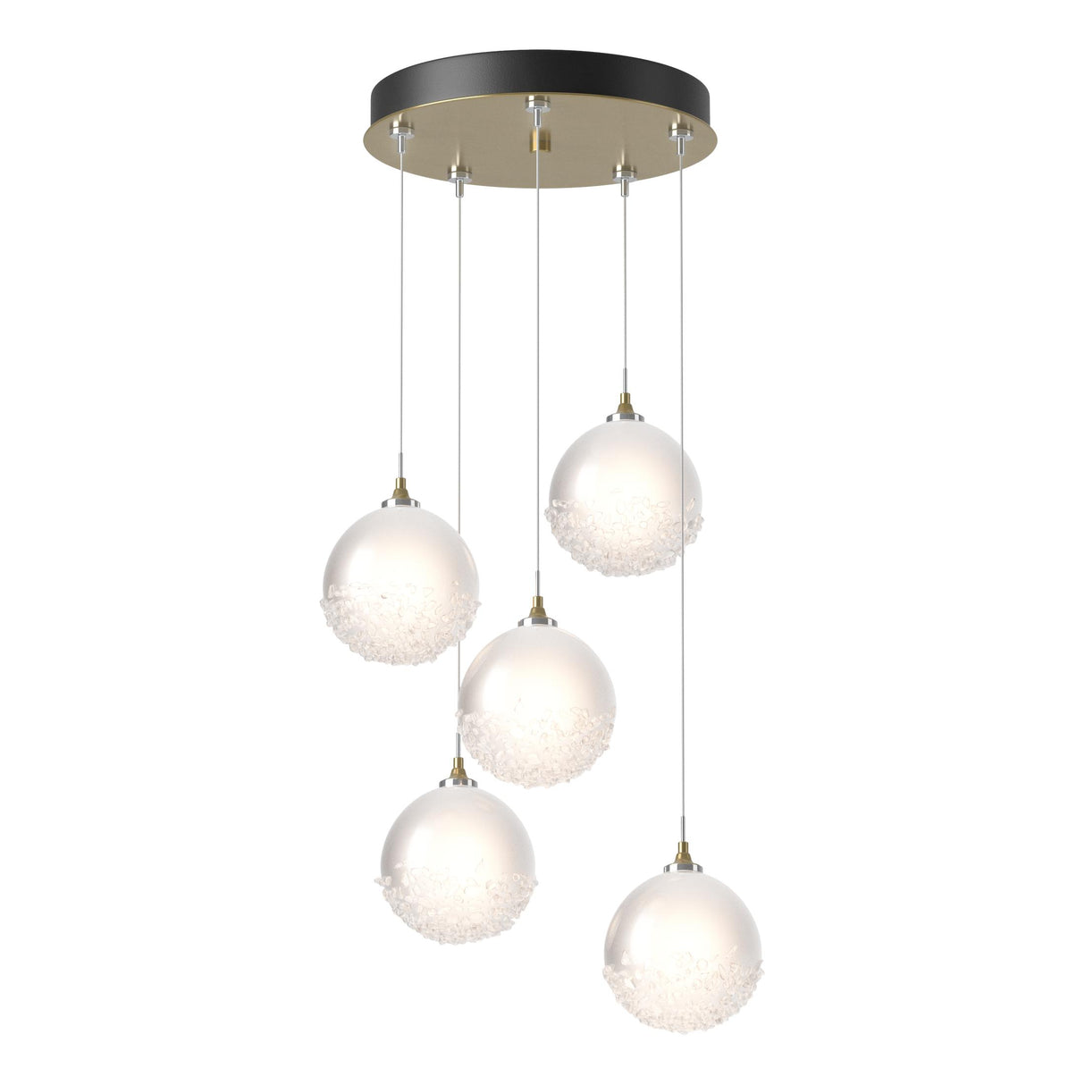Hubbardton Forge 2023 Modern Brass Frosted Glass (FD) Long Fritz Globe 5-Light Pendant