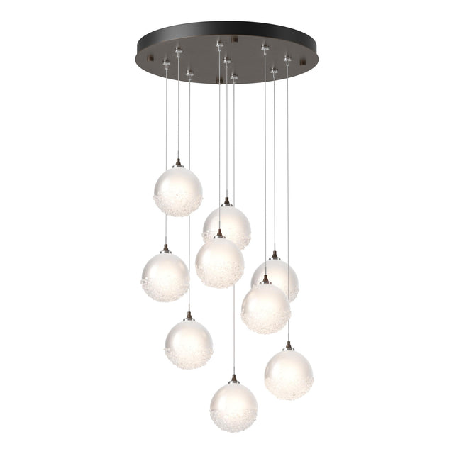 Hubbardton Forge 2023 Bronze Frosted Glass (FD) Long Fritz Globe 9-Light Pendant