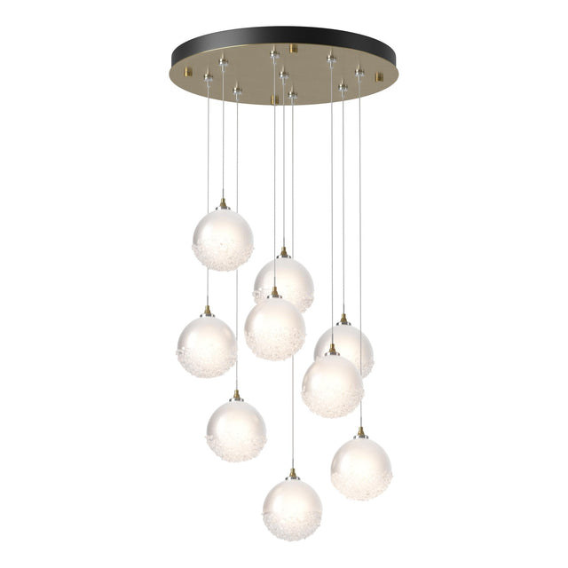 Hubbardton Forge 2023 Modern Brass Frosted Glass (FD) Standard Fritz Globe 9-Light Pendant