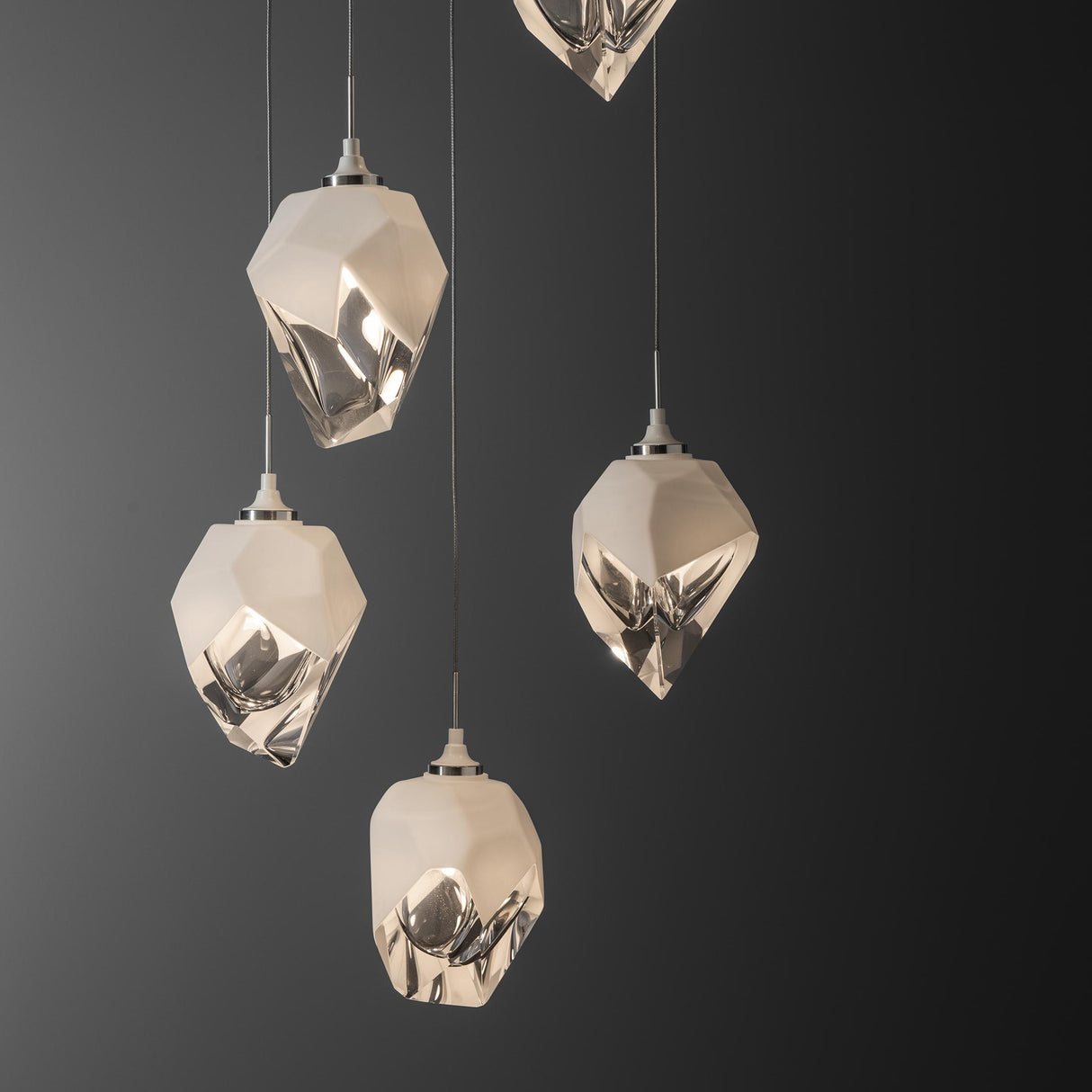 Hubbardton Forge 2023 White White Crystal (WP) Long Chrysalis 5-Light Small Crystal Pendant