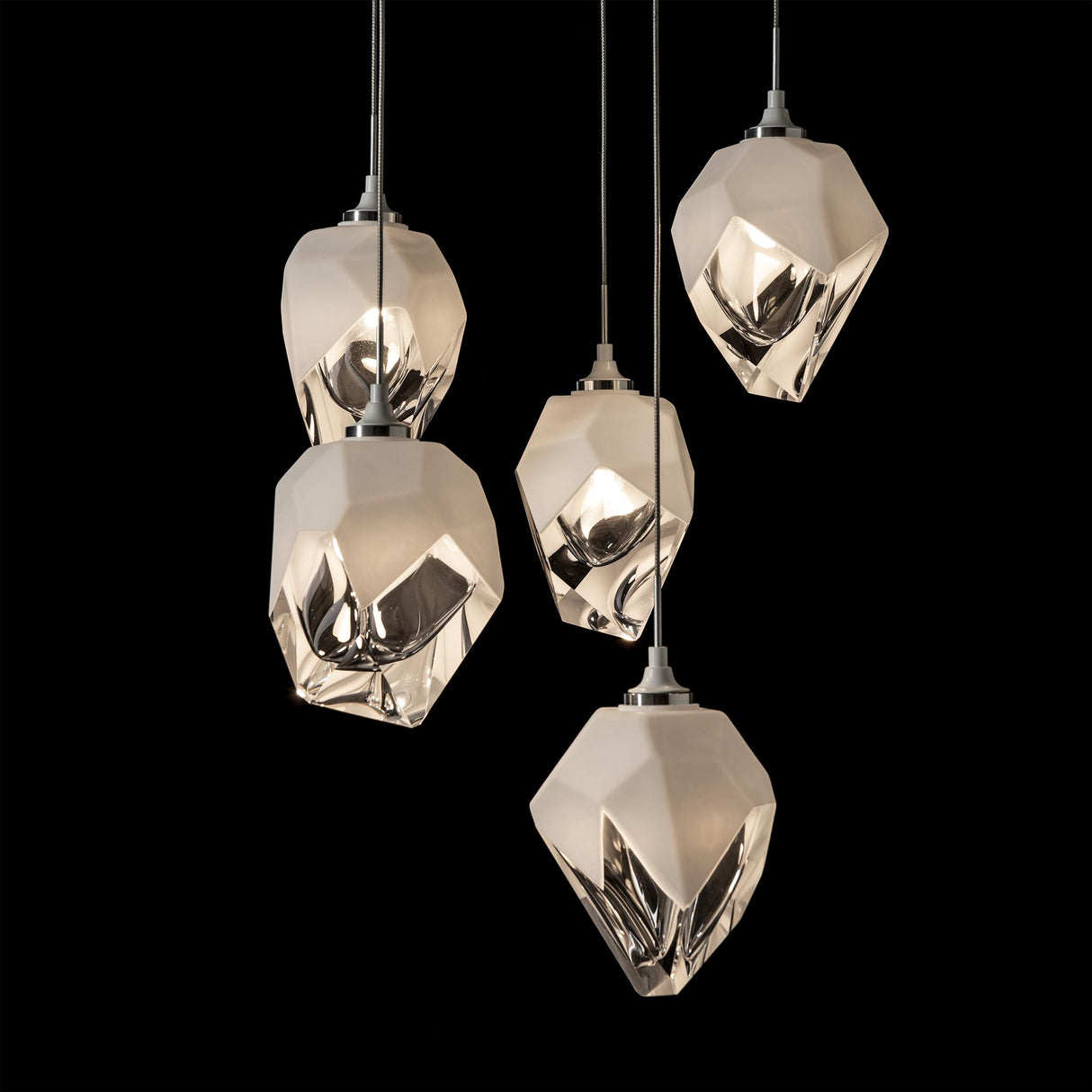 Hubbardton Forge 2023 White White Crystal (WP) Long Chrysalis 5-Light Small Crystal Pendant