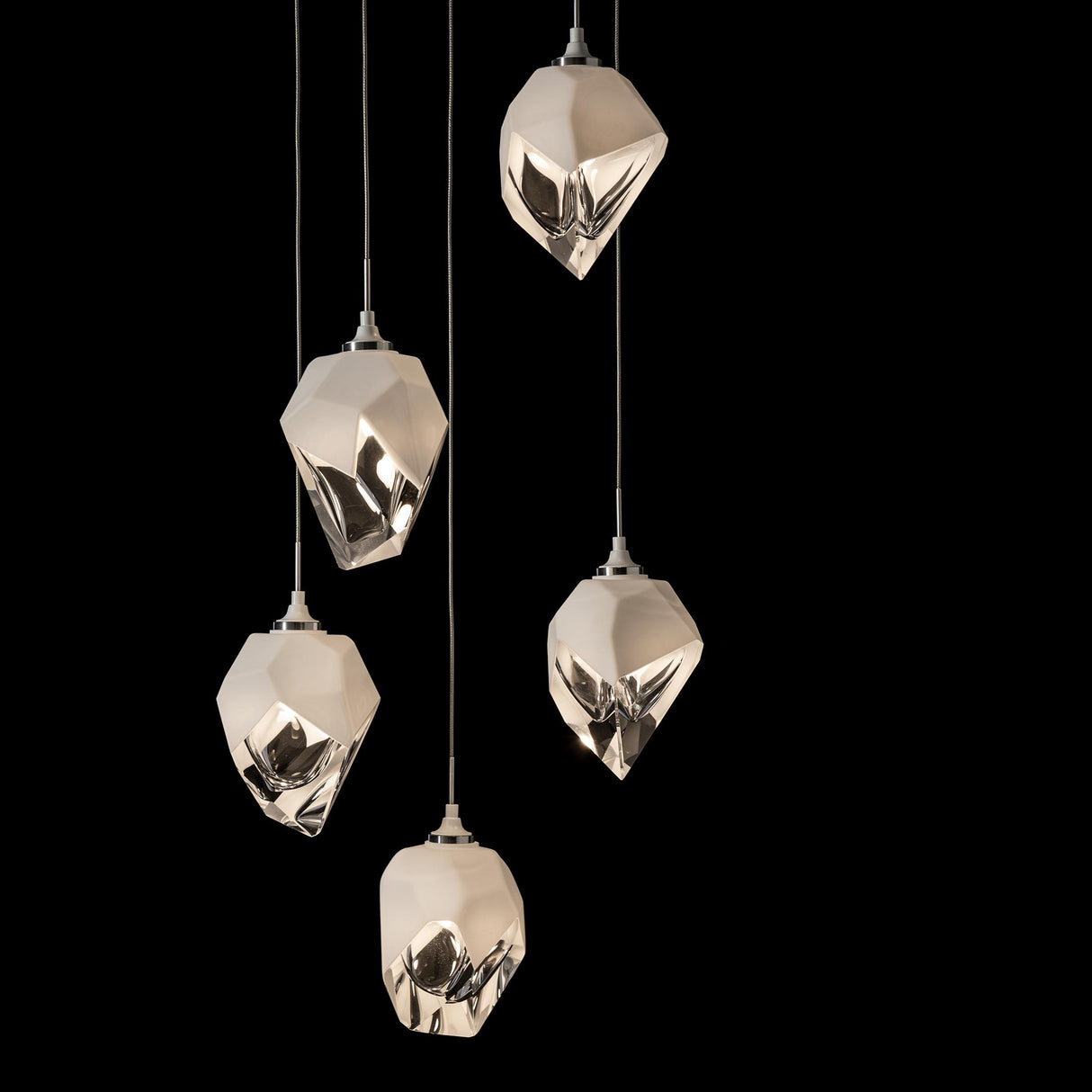 Hubbardton Forge 2023 White White Crystal (WP) Long Chrysalis 5-Light Small Crystal Pendant