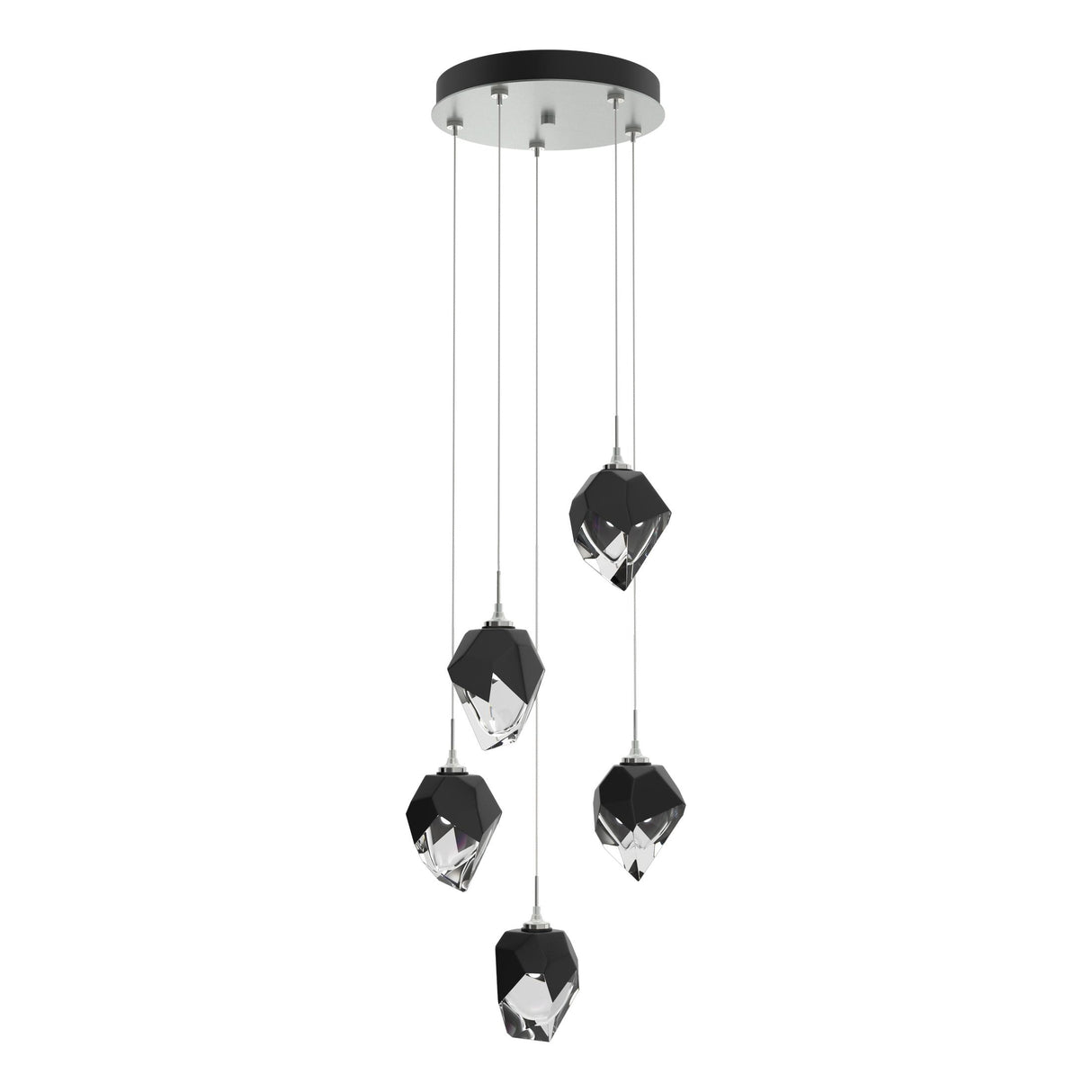 Hubbardton Forge 2023 Vintage Platinum Black Crystal (BP) Long Chrysalis 5-Light Small Crystal Pendant