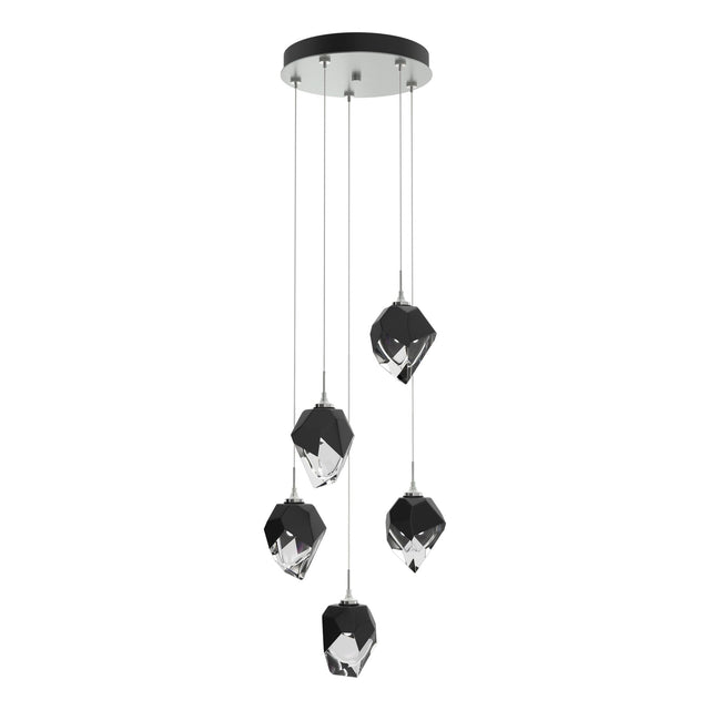 Hubbardton Forge 2023 Vintage Platinum Black Crystal (BP) Long Chrysalis 5-Light Small Crystal Pendant