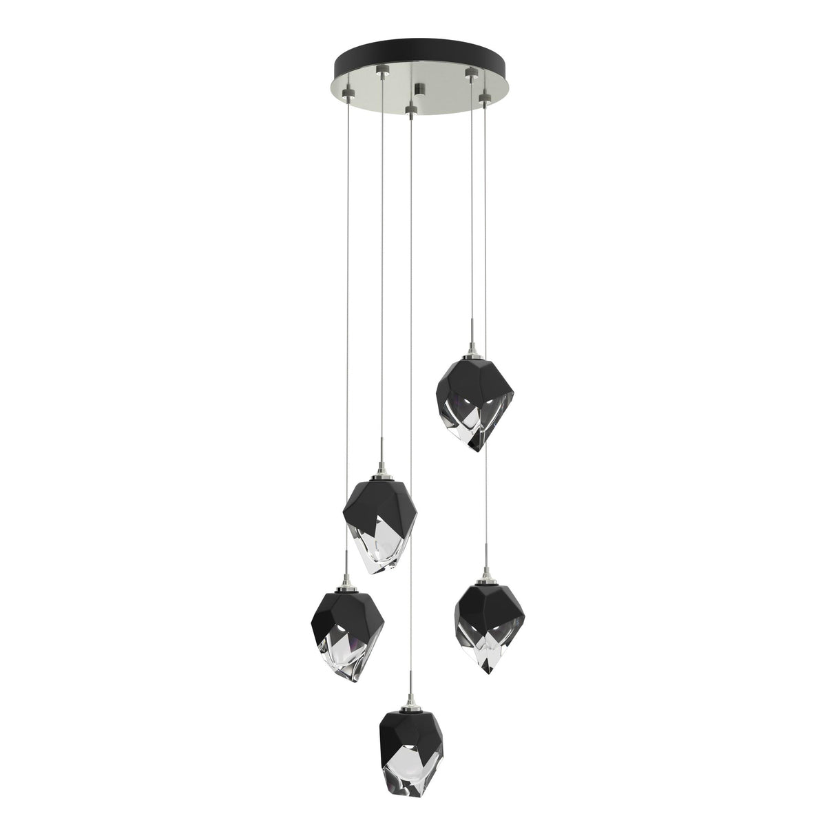 Hubbardton Forge 2023 Sterling Black Crystal (BP) Standard Chrysalis 5-Light Small Crystal Pendant