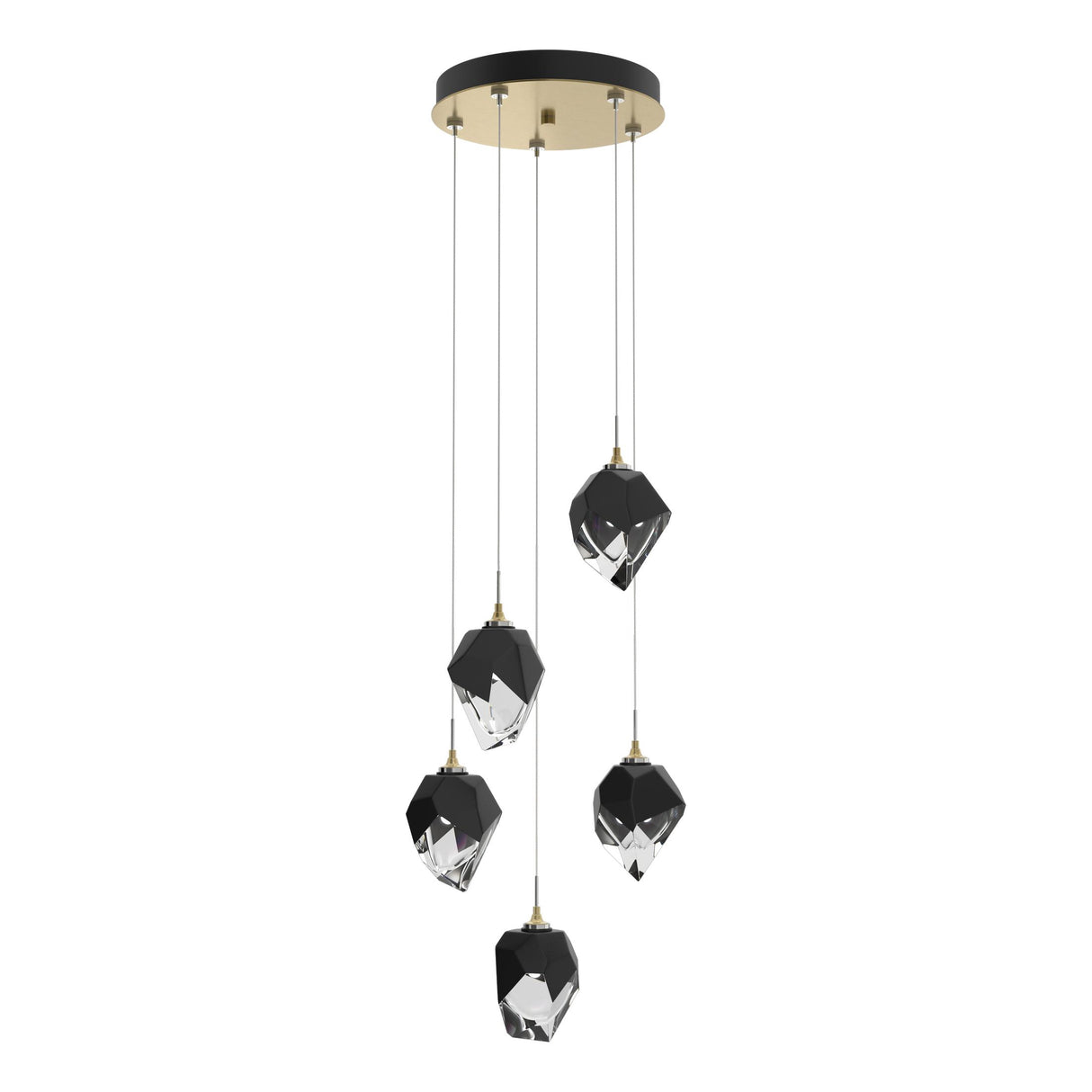 Hubbardton Forge 2023 Modern Brass Black Crystal (BP) Standard Chrysalis 5-Light Small Crystal Pendant