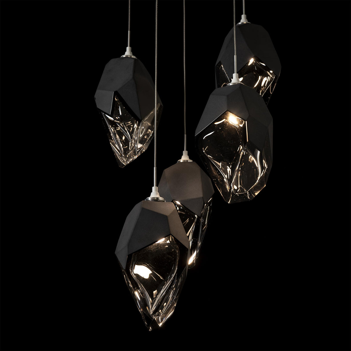 Hubbardton Forge 2023 White Black Crystal (BP) Long Chrysalis 5-Light Large Crystal Pendant