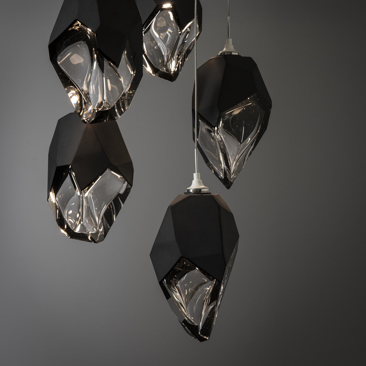 Hubbardton Forge 2023 White Black Crystal (BP) Long Chrysalis 5-Light Large Crystal Pendant