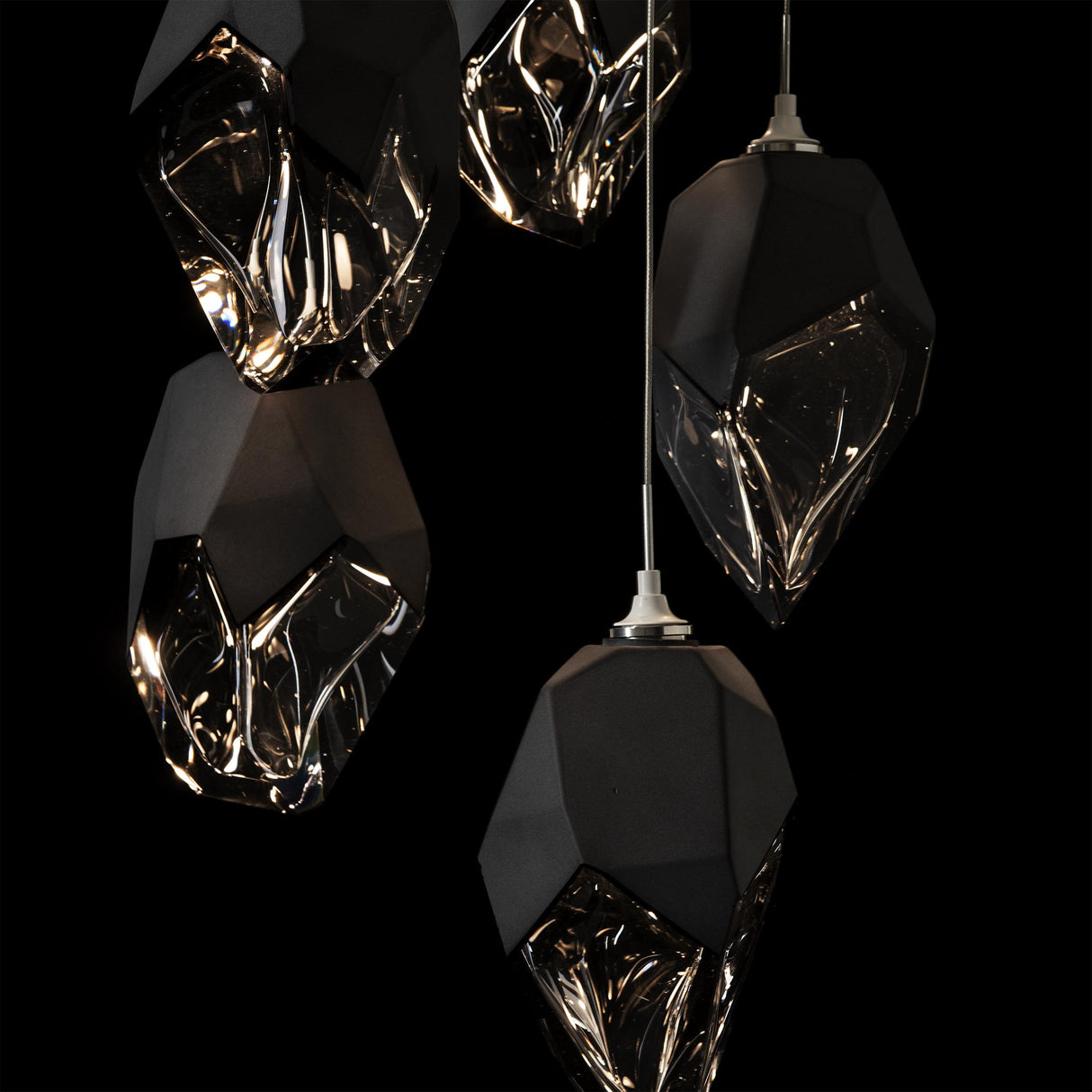 Hubbardton Forge 2023 White Black Crystal (BP) Long Chrysalis 5-Light Large Crystal Pendant