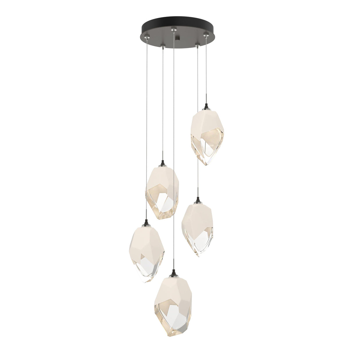 Hubbardton Forge 2023 Dark Smoke White Crystal (WP) Long Chrysalis 5-Light Large Crystal Pendant
