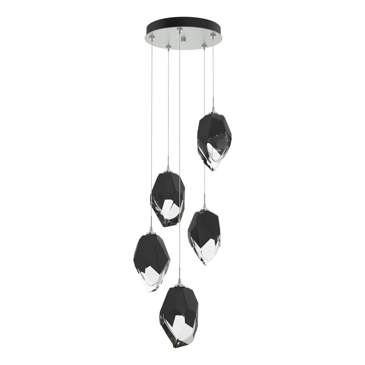 Hubbardton Forge 2023 Vintage Platinum Black Crystal (BP) Long Chrysalis 5-Light Large Crystal Pendant
