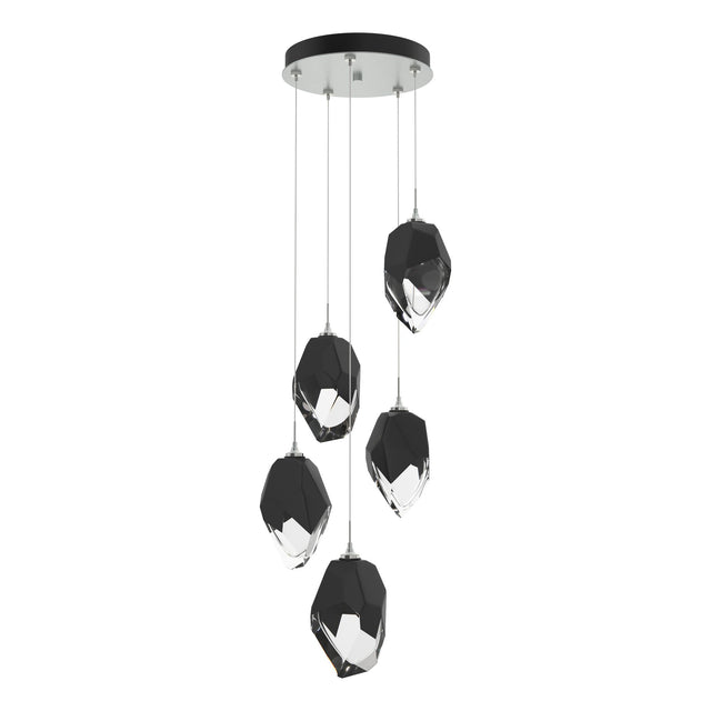 Hubbardton Forge 2023 Vintage Platinum Black Crystal (BP) Long Chrysalis 5-Light Large Crystal Pendant