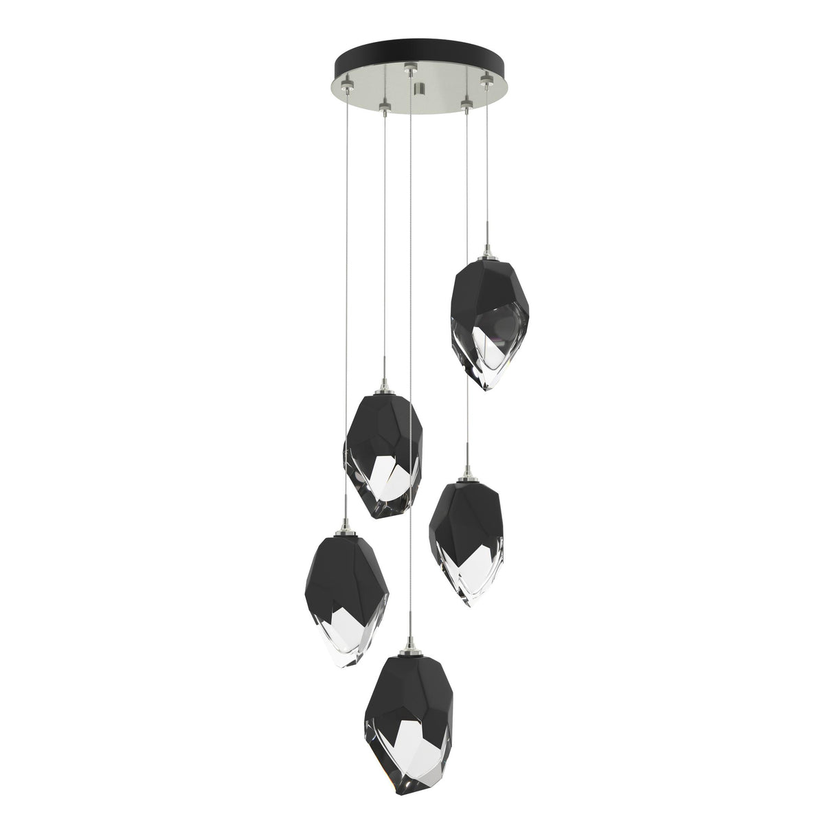 Hubbardton Forge 2023 Sterling Black Crystal (BP) Long Chrysalis 5-Light Large Crystal Pendant