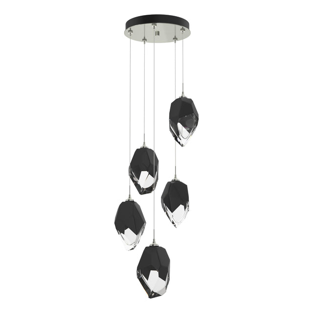 Hubbardton Forge 2023 Sterling Black Crystal (BP) Long Chrysalis 5-Light Large Crystal Pendant