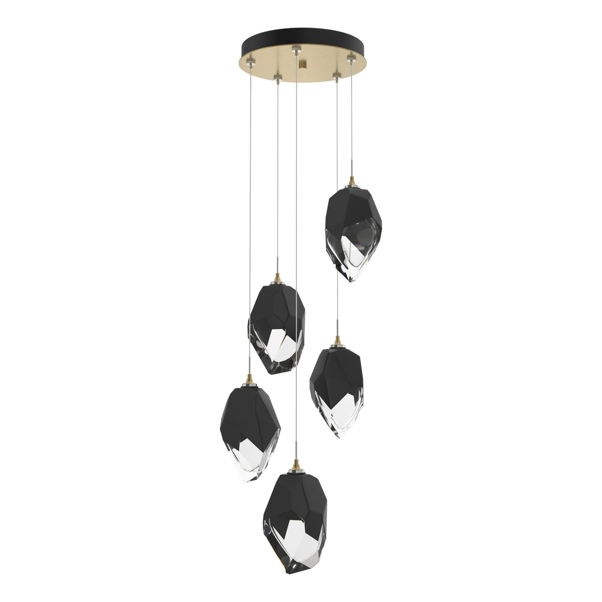 Hubbardton Forge 2023 Modern Brass Black Crystal (BP) Long Chrysalis 5-Light Large Crystal Pendant