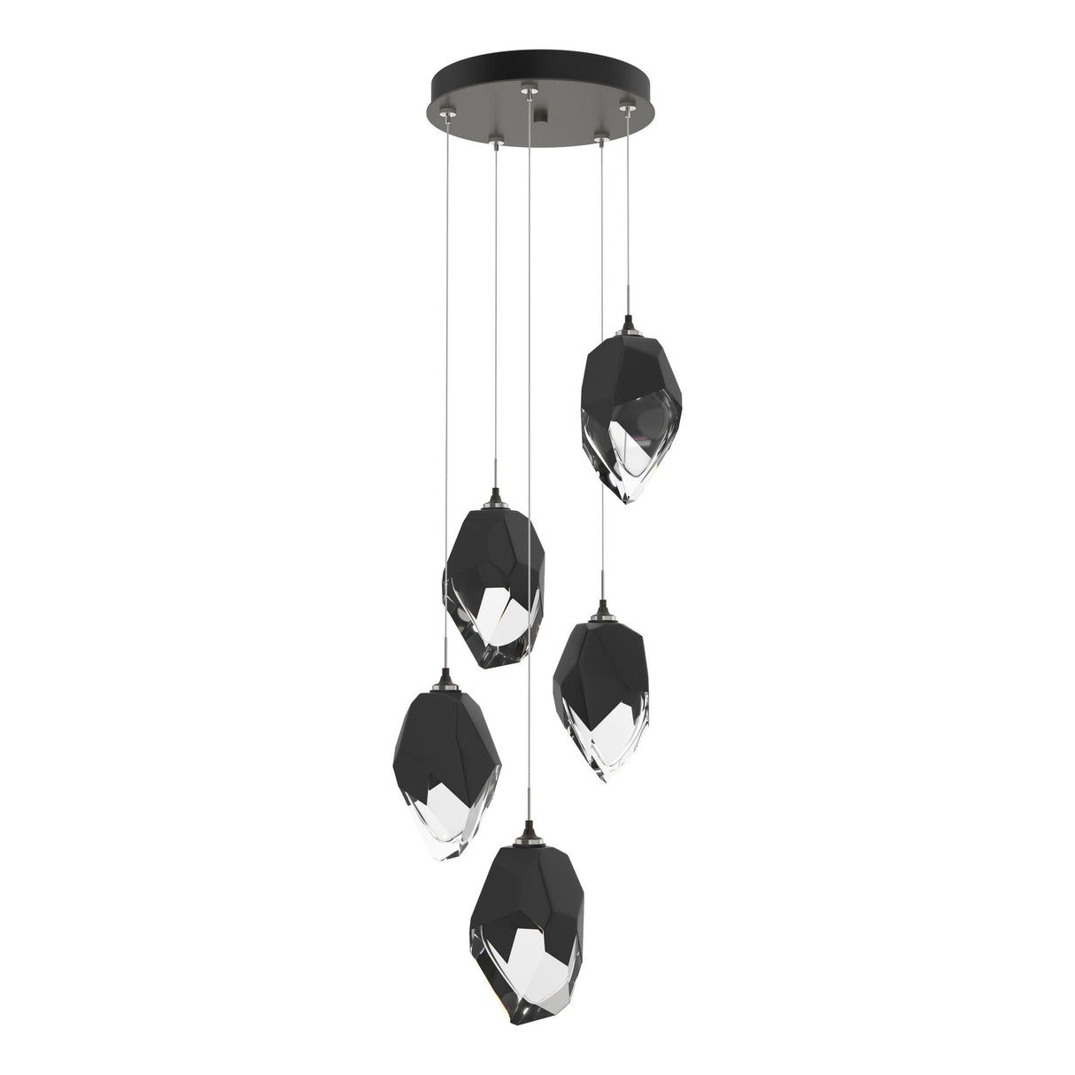 Hubbardton Forge 2023 Dark Smoke Black Crystal (BP) Standard Chrysalis 5-Light Large Crystal Pendant