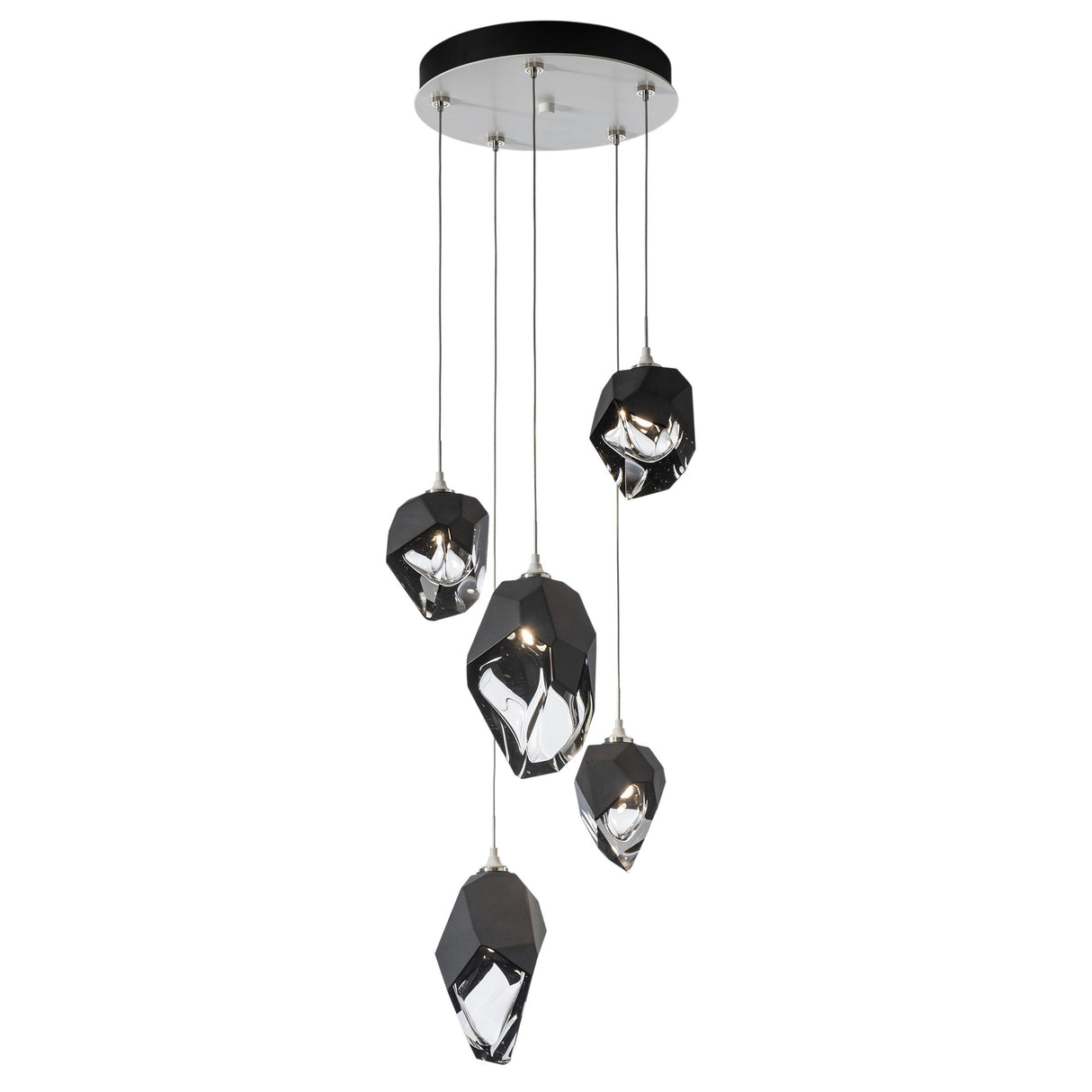 Hubbardton Forge 2023 White Black Crystal (BP) Long Chrysalis 5-Light Mixed Crystal Pendant