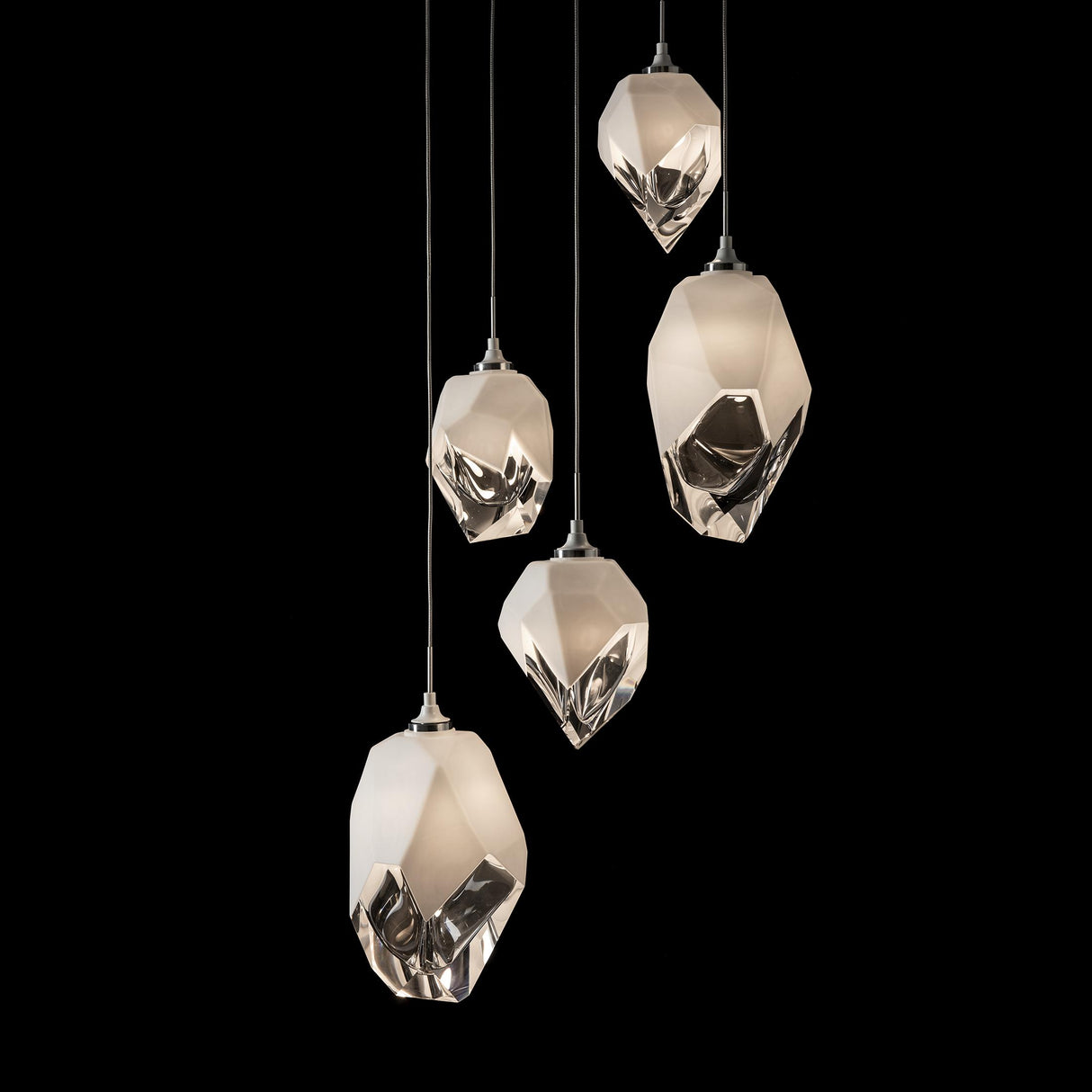 Hubbardton Forge 2023 White White Crystal (WP) Long Chrysalis 5-Light Mixed Crystal Pendant