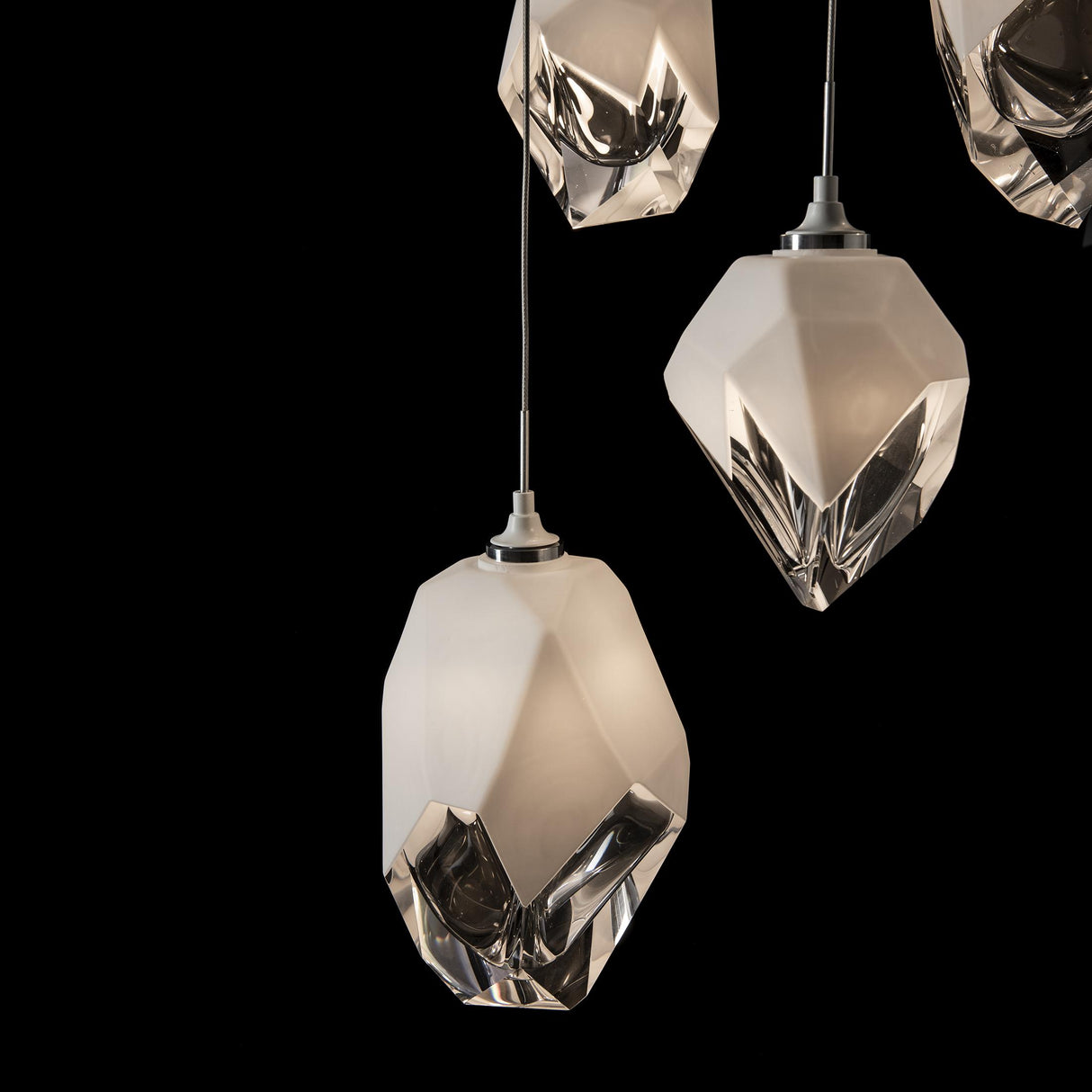 Hubbardton Forge 2023 White White Crystal (WP) Long Chrysalis 5-Light Mixed Crystal Pendant