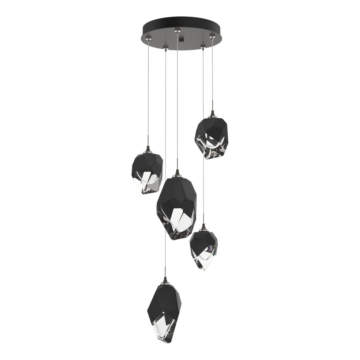 Hubbardton Forge 2023 Dark Smoke Black Crystal (BP) Long Chrysalis 5-Light Mixed Crystal Pendant
