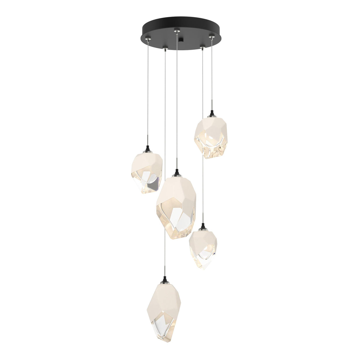 Hubbardton Forge 2023 Black White Crystal (WP) Long Chrysalis 5-Light Mixed Crystal Pendant