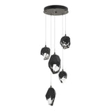 Hubbardton Forge 2023 Natural Iron Black Crystal (BP) Long Chrysalis 5-Light Mixed Crystal Pendant