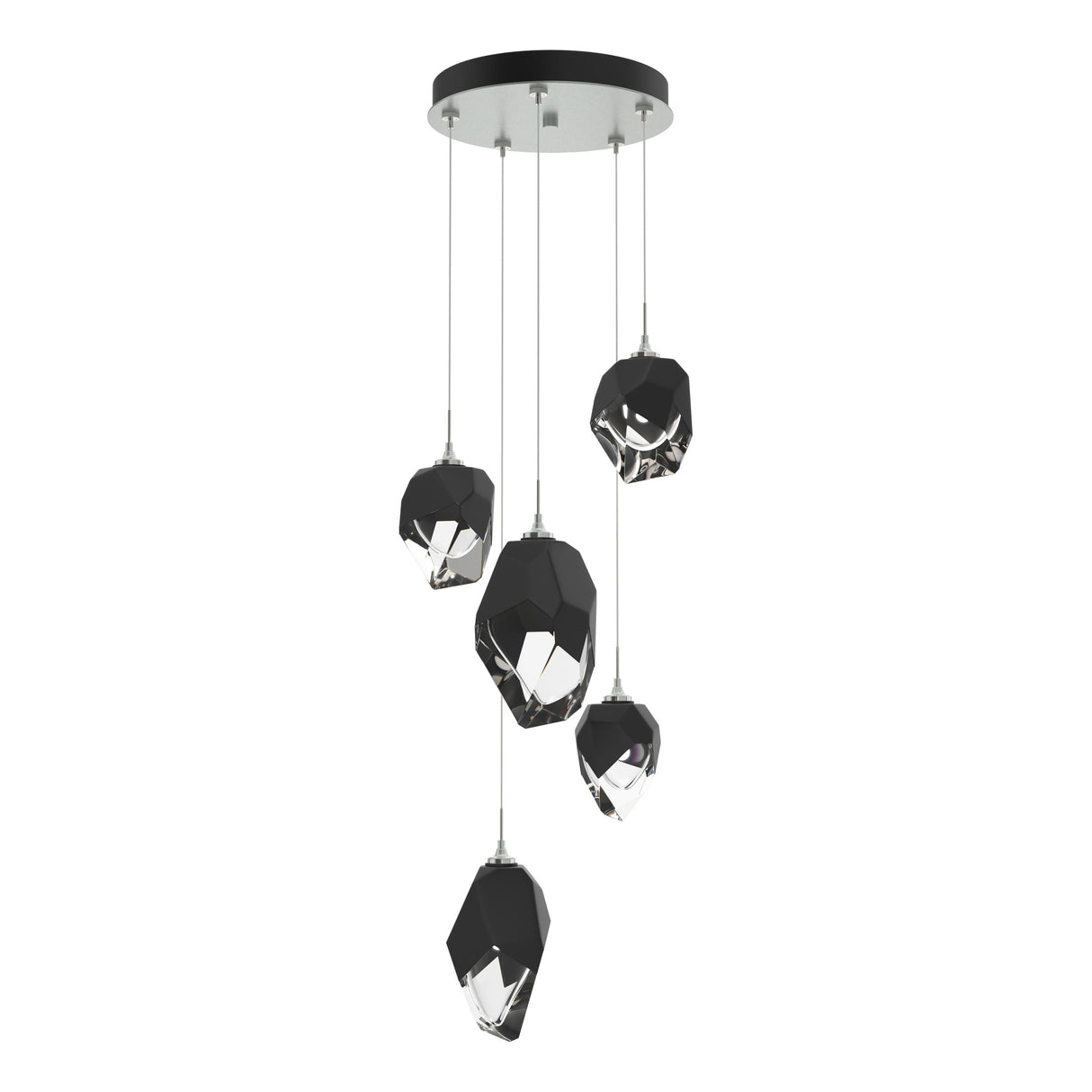 Hubbardton Forge 2023 Vintage Platinum Black Crystal (BP) Long Chrysalis 5-Light Mixed Crystal Pendant