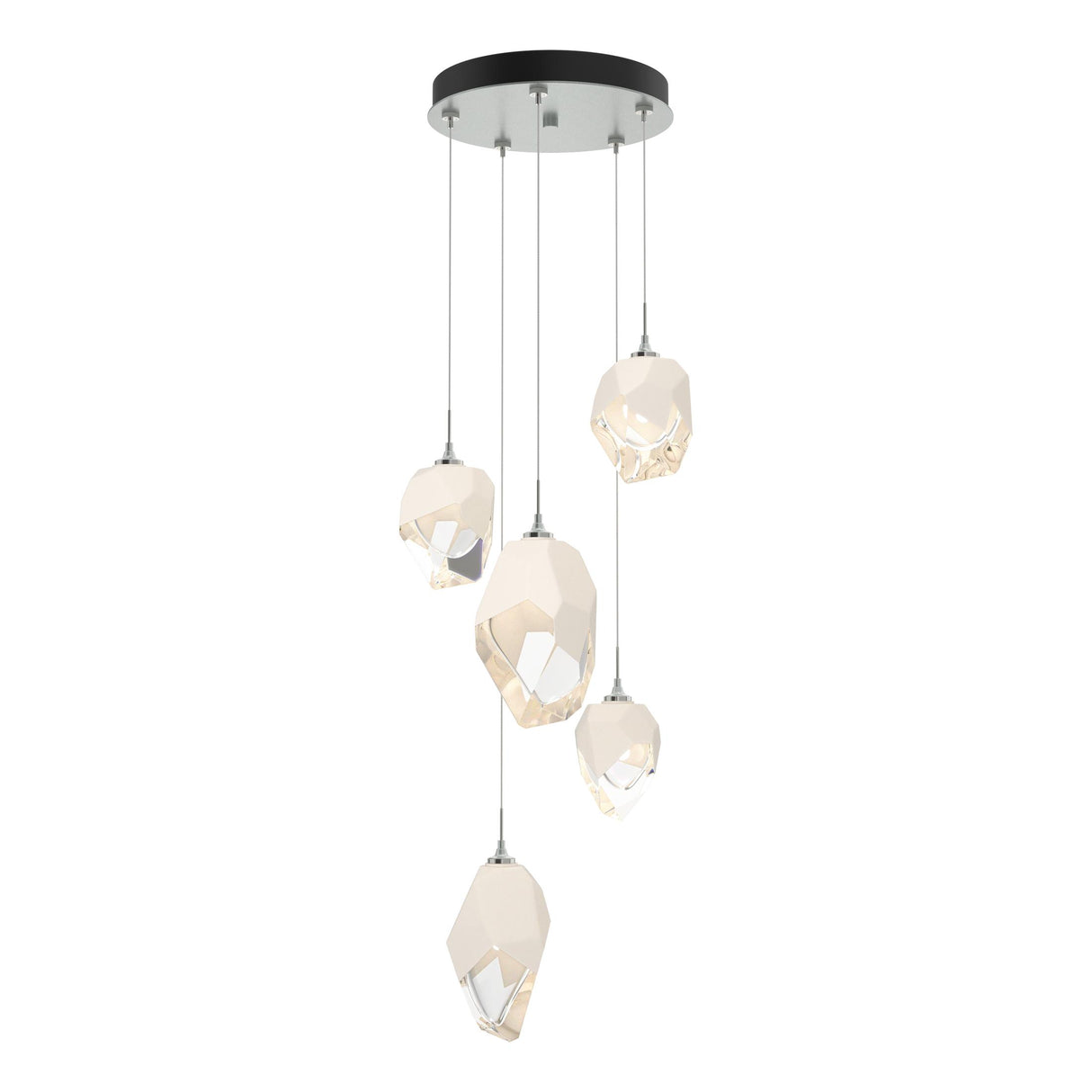 Hubbardton Forge 2023 Vintage Platinum White Crystal (WP) Long Chrysalis 5-Light Mixed Crystal Pendant