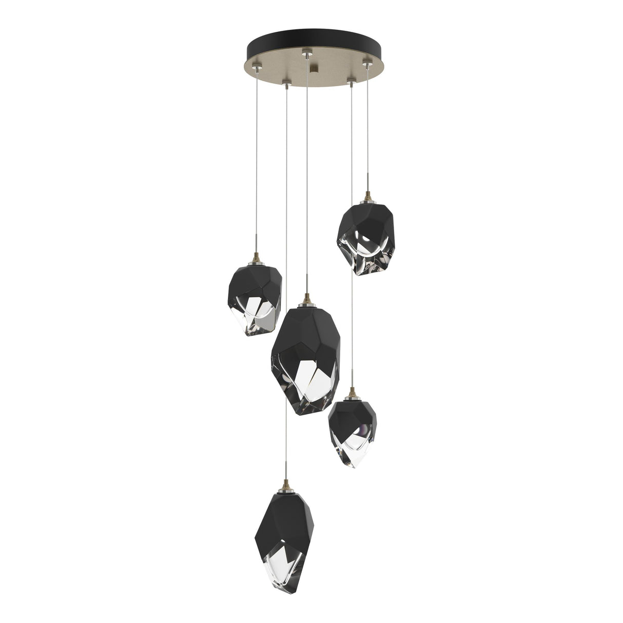 Hubbardton Forge 2023 Soft Gold Black Crystal (BP) Long Chrysalis 5-Light Mixed Crystal Pendant
