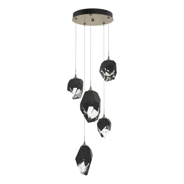 Hubbardton Forge 2023 Soft Gold Black Crystal (BP) Long Chrysalis 5-Light Mixed Crystal Pendant