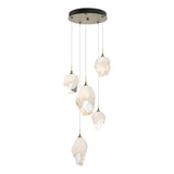 Hubbardton Forge 2023 Soft Gold White Crystal (WP) Long Chrysalis 5-Light Mixed Crystal Pendant