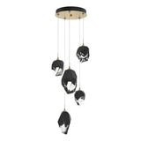 Hubbardton Forge 2023 Modern Brass Black Crystal (BP) Long Chrysalis 5-Light Mixed Crystal Pendant