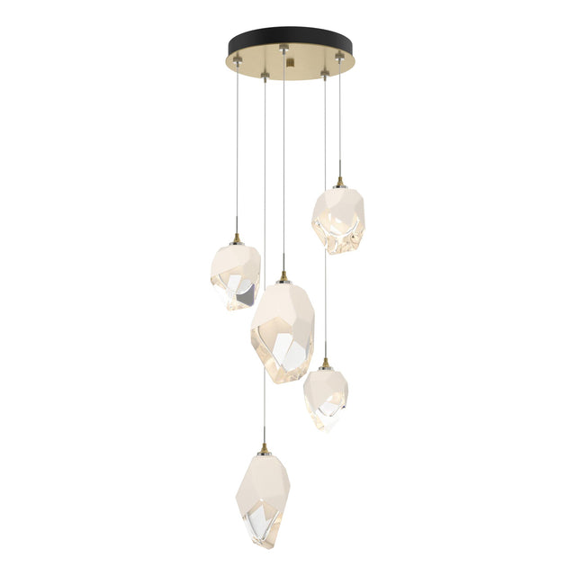 Hubbardton Forge 2023 Modern Brass White Crystal (WP) Long Chrysalis 5-Light Mixed Crystal Pendant