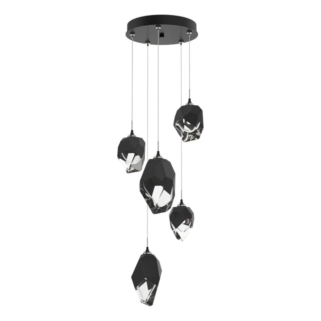 Hubbardton Forge 2023 Ink Black Crystal (BP) Long Chrysalis 5-Light Mixed Crystal Pendant