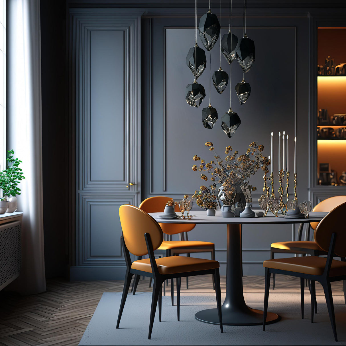 Hubbardton Forge 2023 White Black Crystal (BP) Standard Chrysalis 5-Light Mixed Crystal Pendant