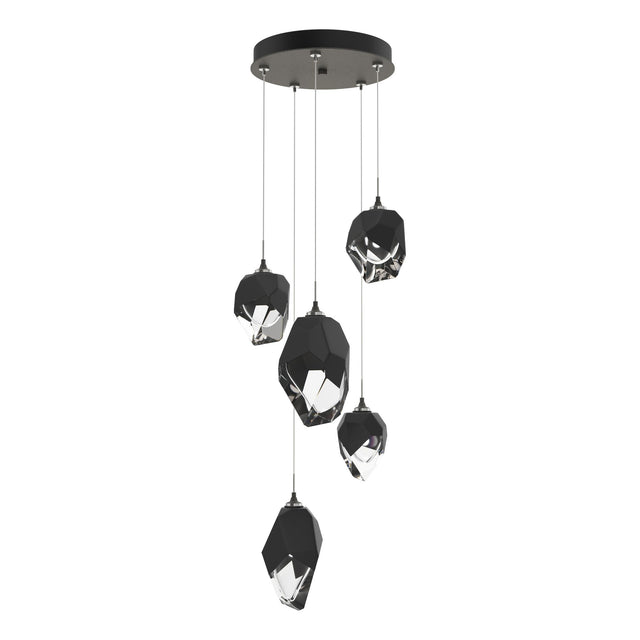 Hubbardton Forge 2023 Natural Iron Black Crystal (BP) Standard Chrysalis 5-Light Mixed Crystal Pendant