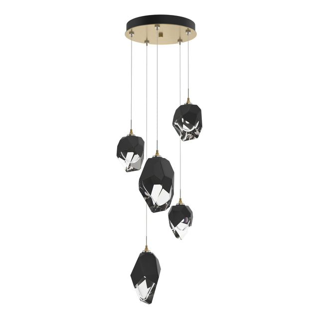 Hubbardton Forge 2023 Modern Brass Black Crystal (BP) Standard Chrysalis 5-Light Mixed Crystal Pendant