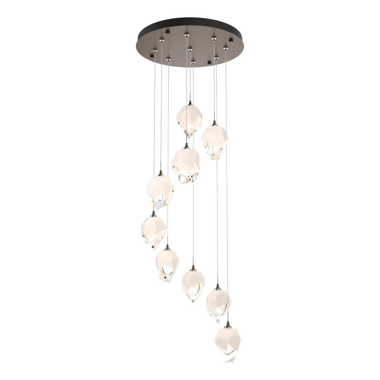Hubbardton Forge 2023 Bronze White Crystal (WP) Long Chrysalis 9-Light Small Crystal Pendant