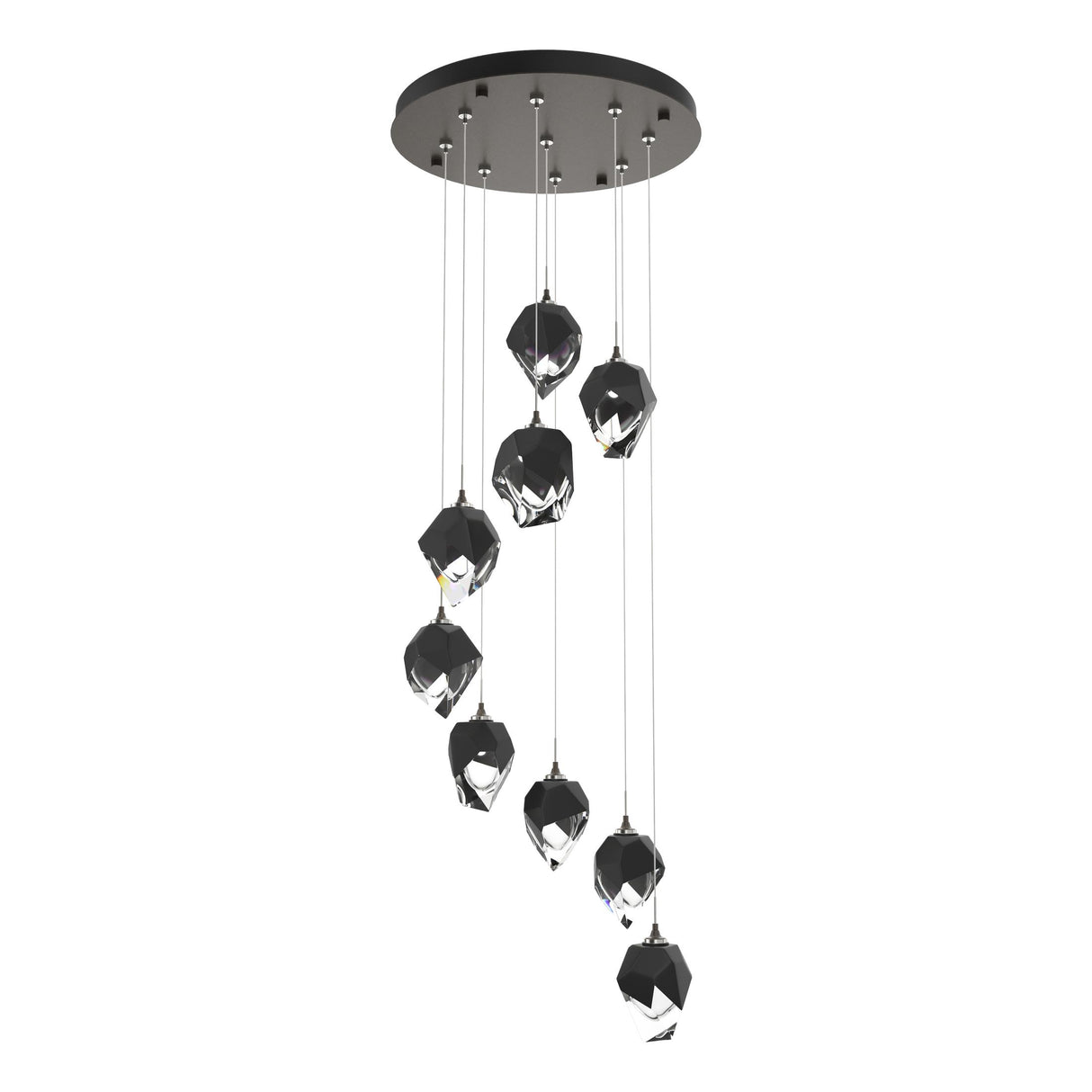Hubbardton Forge 2023 Dark Smoke Black Crystal (BP) Long Chrysalis 9-Light Small Crystal Pendant