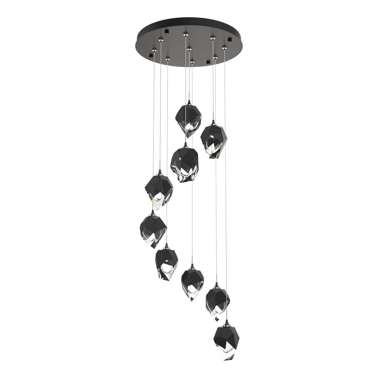 Hubbardton Forge 2023 Oil Rubbed Bronze Black Crystal (BP) Long Chrysalis 9-Light Small Crystal Pendant