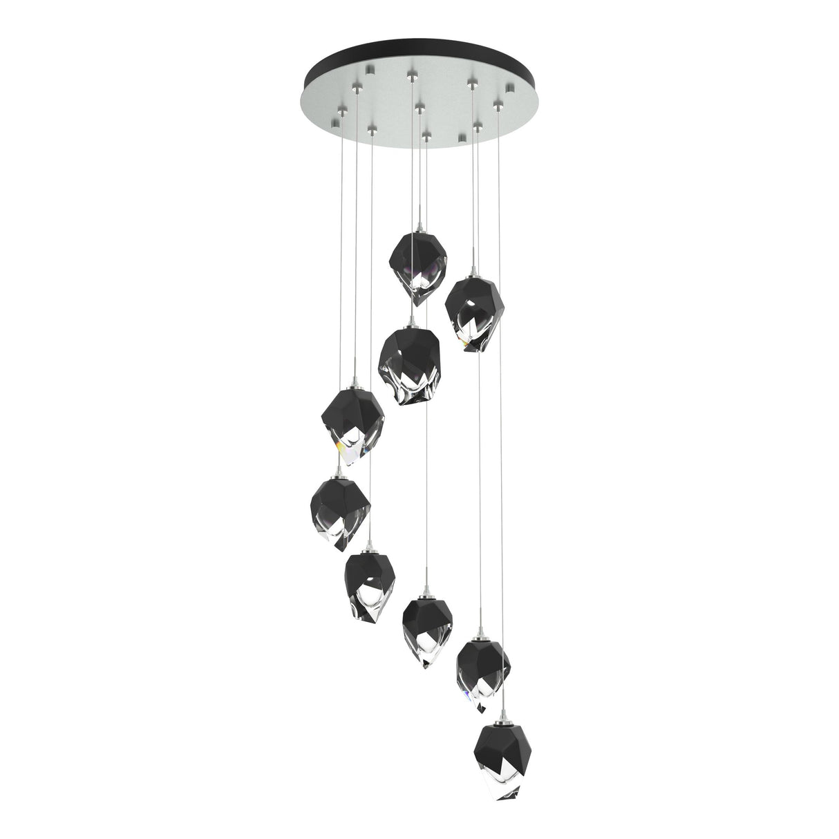 Hubbardton Forge 2023 Vintage Platinum Black Crystal (BP) Long Chrysalis 9-Light Small Crystal Pendant