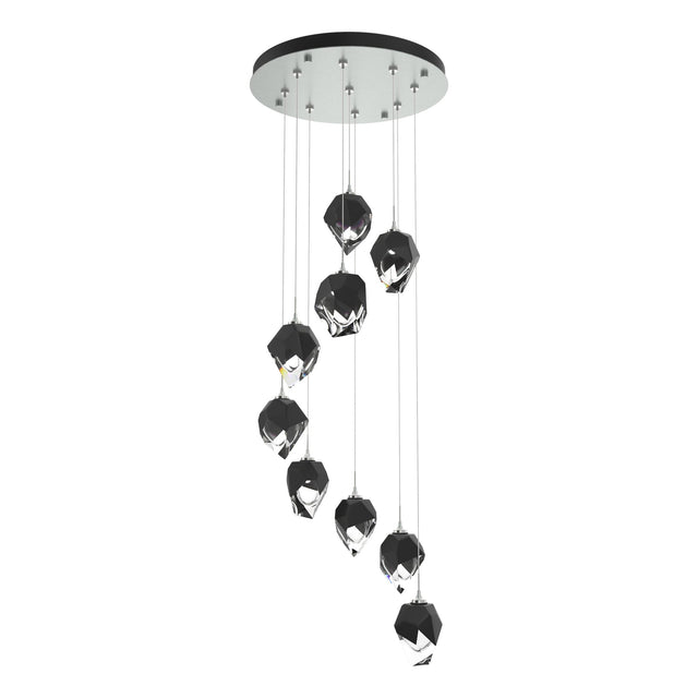 Hubbardton Forge 2023 Vintage Platinum Black Crystal (BP) Long Chrysalis 9-Light Small Crystal Pendant