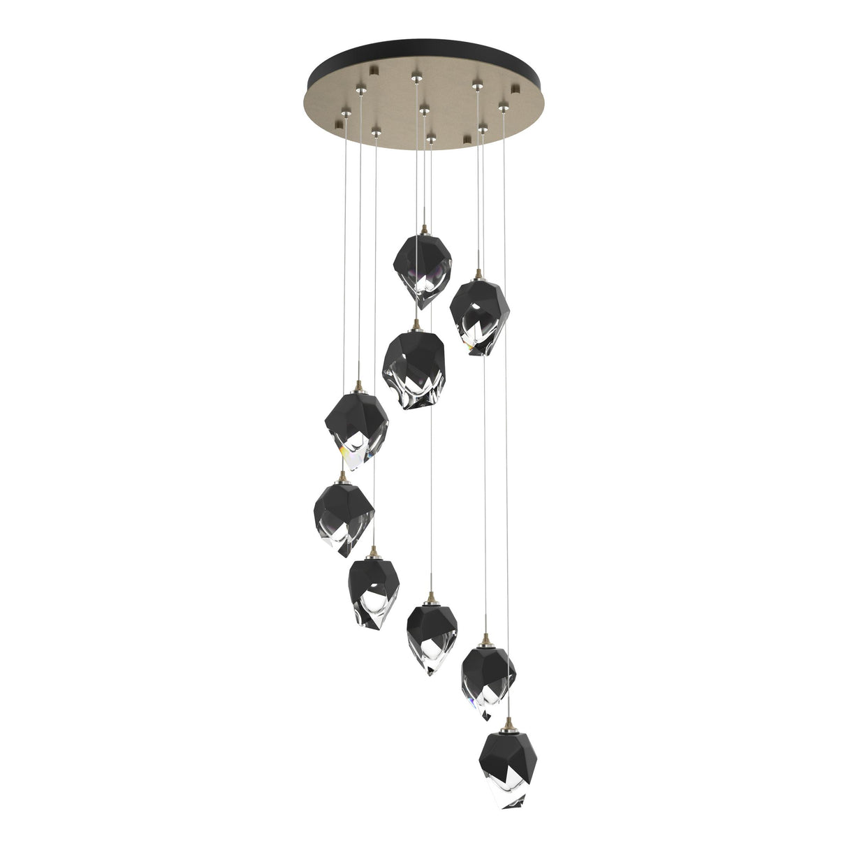Hubbardton Forge 2023 Soft Gold Black Crystal (BP) Long Chrysalis 9-Light Small Crystal Pendant