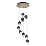 Hubbardton Forge 2023 Soft Gold Black Crystal (BP) Long Chrysalis 9-Light Small Crystal Pendant