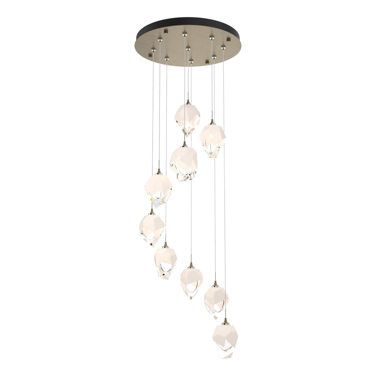 Hubbardton Forge 2023 Soft Gold White Crystal (WP) Long Chrysalis 9-Light Small Crystal Pendant