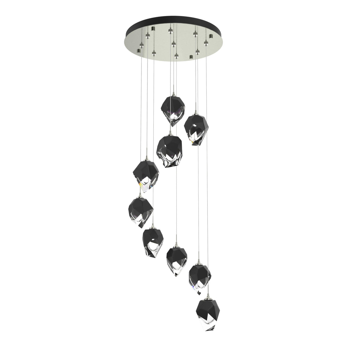Hubbardton Forge 2023 Sterling Black Crystal (BP) Long Chrysalis 9-Light Small Crystal Pendant